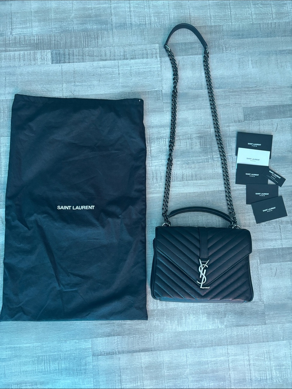 Original 2017 Saint Laurent Black Medium College Bag Chevron